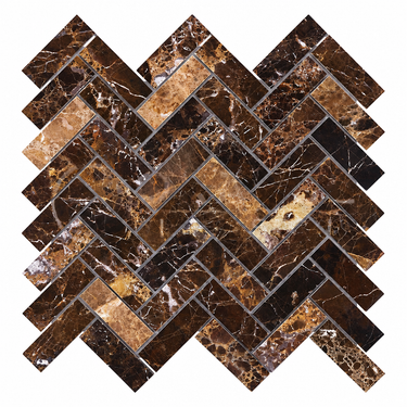 Emperador Dark 1x3 herringbone hero render