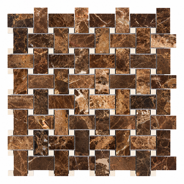 Emperador Dark basketweave with Crema Marfil dots hero