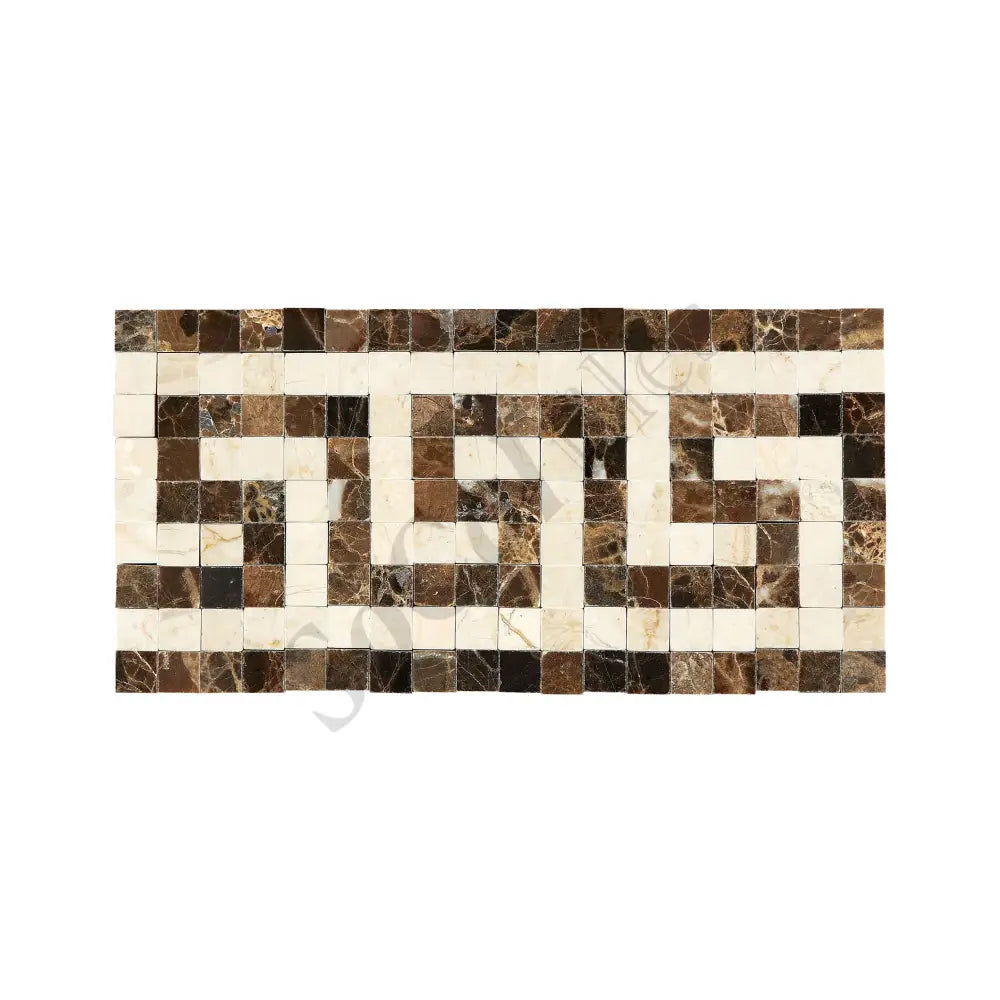 Emperador Dark Marble 3-1/2’’ X 7’’ Greek Key Border (w/ Crema Marfil) Polished Polished / 1 pcs. Accent & Trim Tile