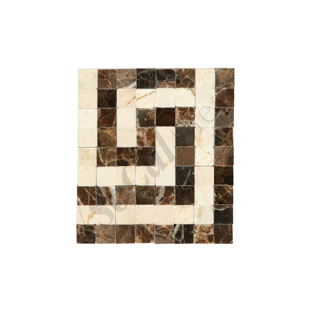 Emperador Dark Marble Greek Key Border CORNER (w/ Crema Marfil) Polished Polished / 1 pcs. Accent & Trim Tile