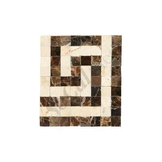 Emperador Dark Marble Greek Key Border CORNER (w/ Crema Marfil) Polished Polished / 1 pcs. Accent & Trim Tile