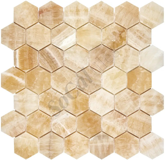 Giallo Crystal Honey Onyx 2’’ X 2’’ Hexagon Mosaic Polished Backsplash Tile