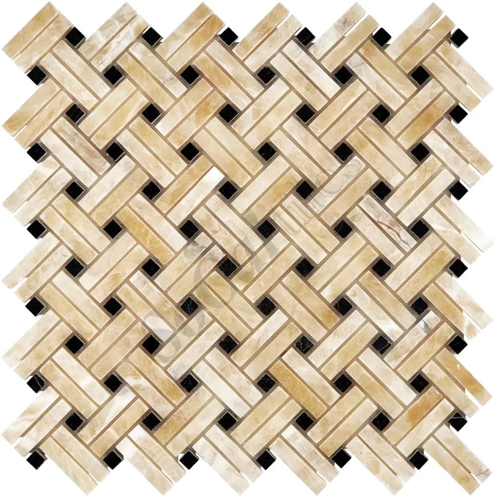 Giallo Crystal Honey Onyx Stanza Mosaic (w/ Black) Polished Backsplash Tile