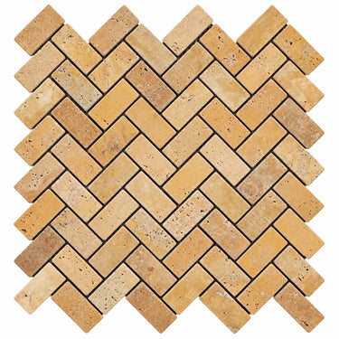 Gold/Yellow Travertine Mosaic - 1x2 Herringbone