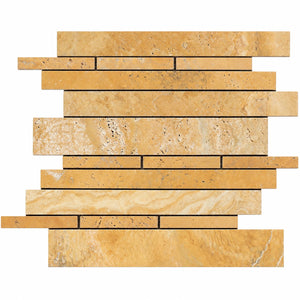 Gold/Yellow Travertine Mosaic - Manhattan Random-Strip