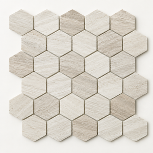 Haisa Light (White Wood) Limestone Mosaic - 2in Hexagon