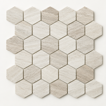 Haisa Light (White Wood) Limestone Mosaic - 2in Hexagon