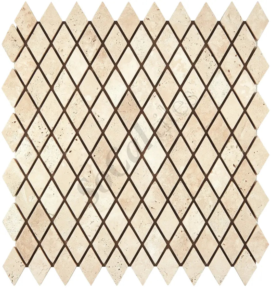 Ivory (Light) Travertine 1’’ X 2’’ Diamond Mosaic Tumbled Wall Tile