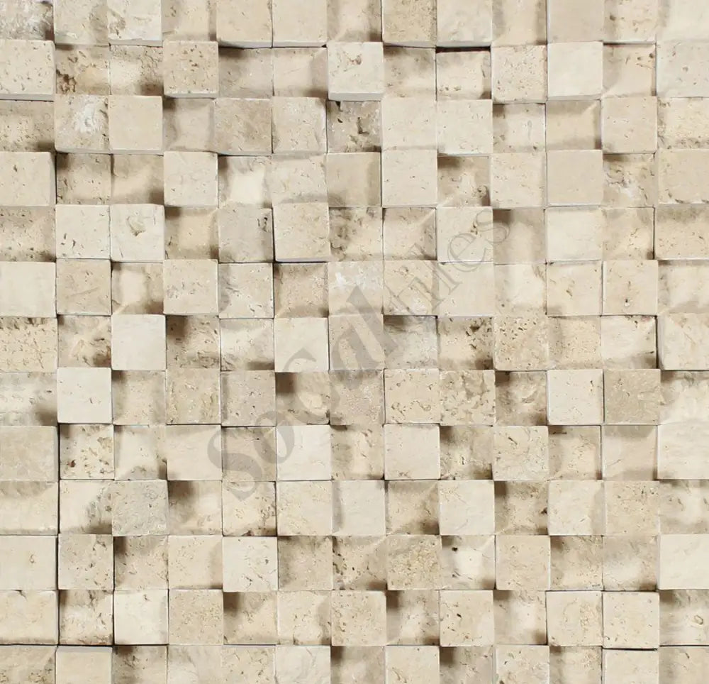 Ivory (Light) Travertine 1’’ X 1’’ Mosaic Split-Faced 3D / 1 sheet Wall Tile