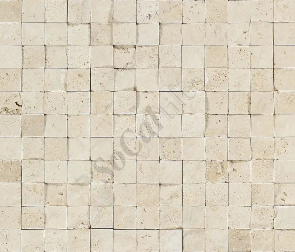 Ivory (Light) Travertine 1’’ X 1’’ Mosaic Split-Faced / 1 sheet Wall Tile