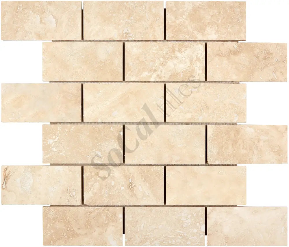Ivory (Light) Travertine 2’’ X 4’’ Brick Mosaic Split-Faced/Round-Faced