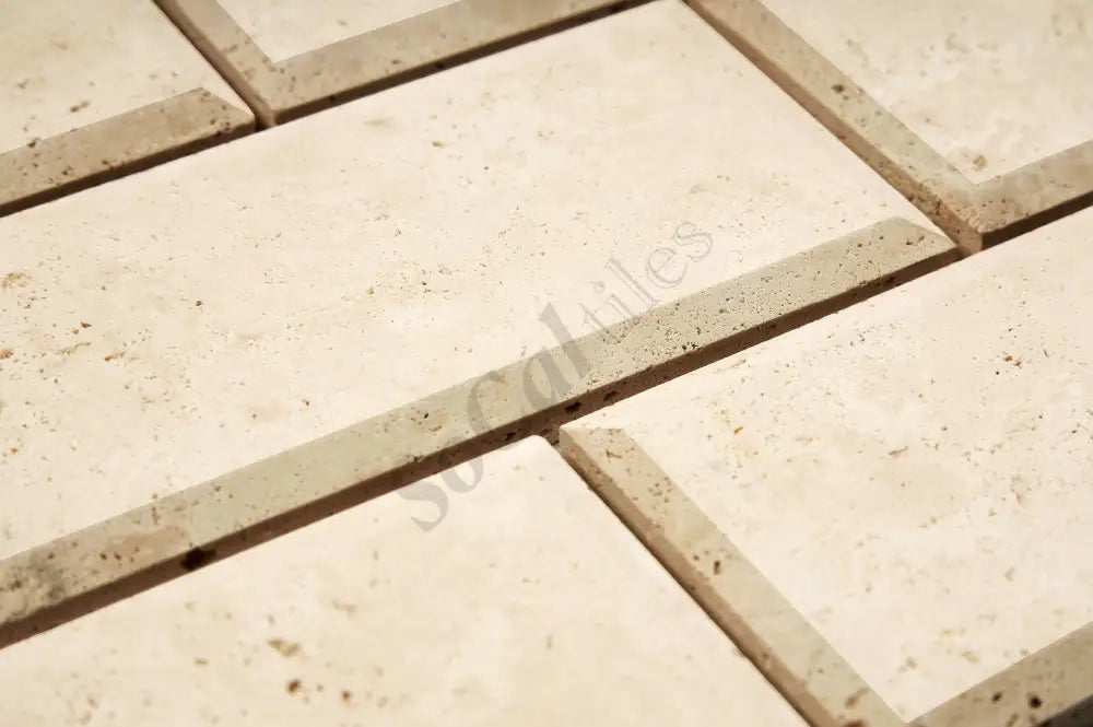 Ivory (Light) Travertine 3’’ X 6’’ Tile (Deep-Beveled) Honed Wall Tile