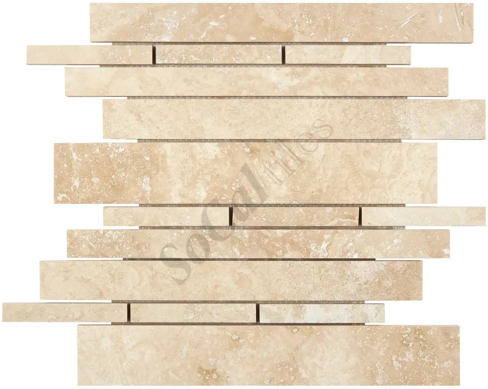 Ivory (Light) Travertine Random Strip Mosaic Honed
