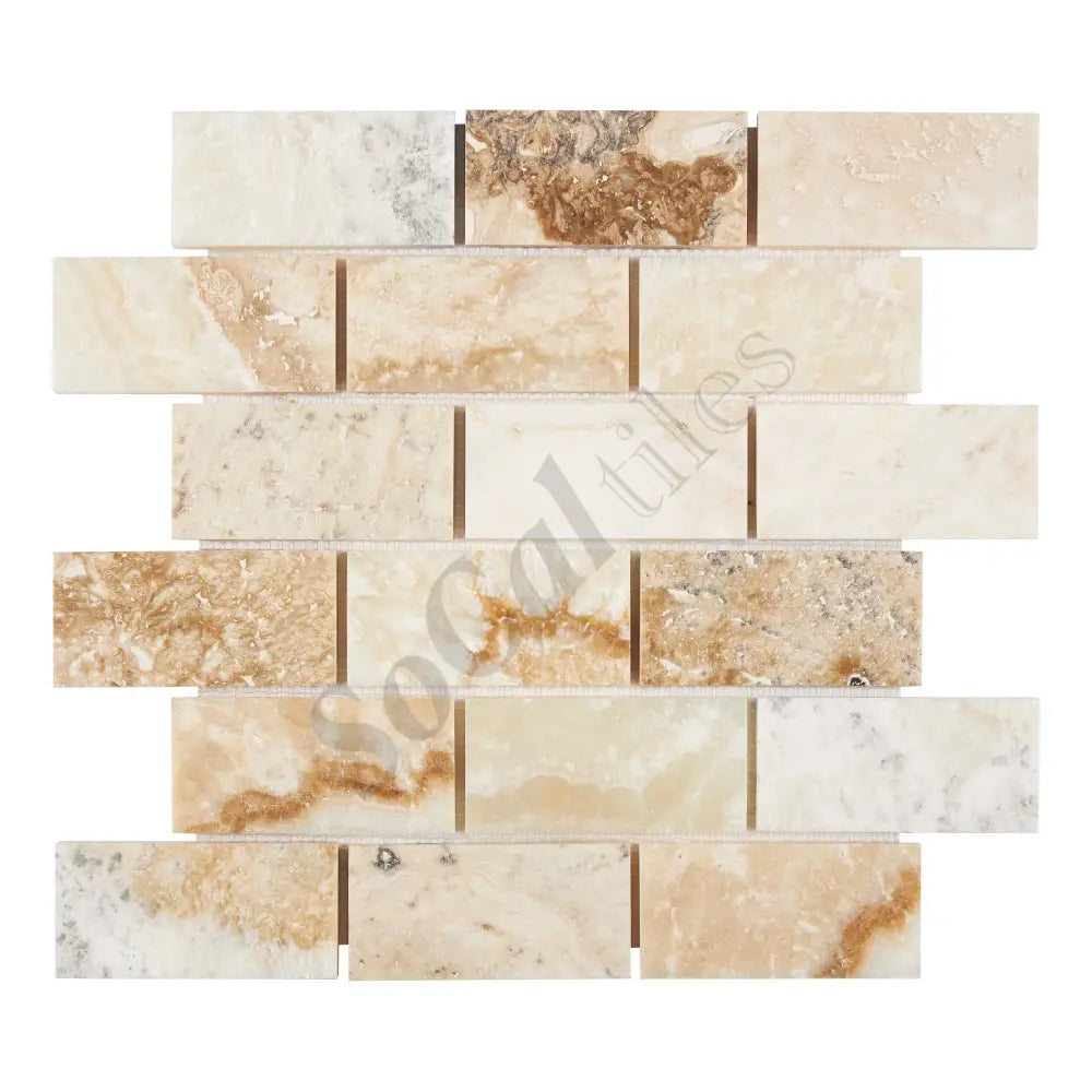 Latravonya Travertine 2’’ X 4’’ Brick Mosaic Filled & Honed Wall Tile