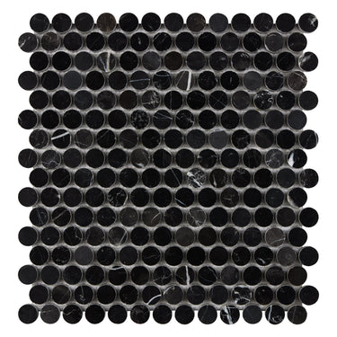 Nero Marquina Marble Penny-Round Mosaic Polished/Honed Backsplash Tile