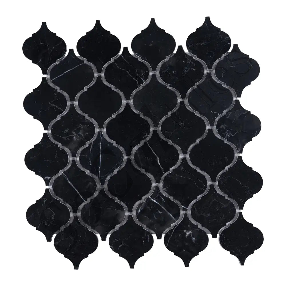 Nero Marquina Marble 3’’ Arabesque Lantern Mosaic Polished/Honed Backsplash Tile
