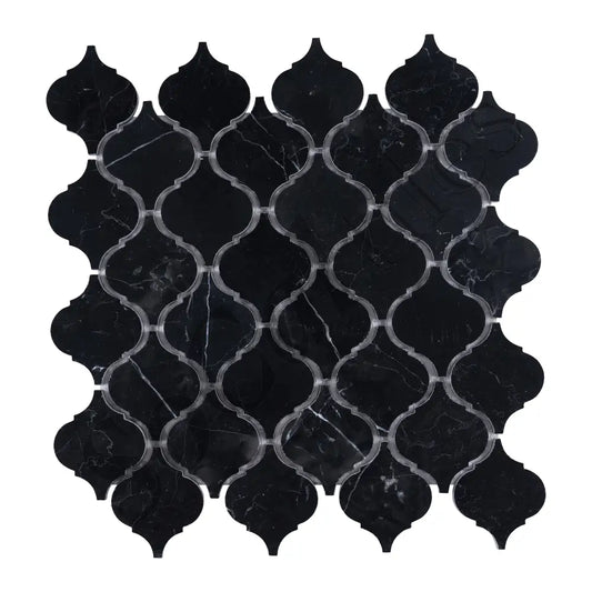 Nero Marquina Marble 3’’ Arabesque Lantern Mosaic Polished/Honed Backsplash Tile