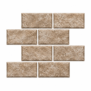 Noce Travertine 3x6 deep-beveled tile layout - illustrative image