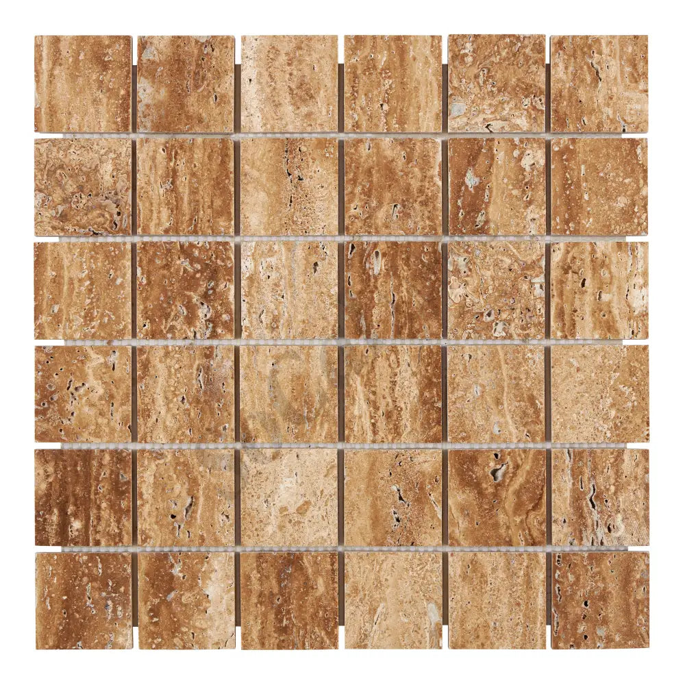 Noce Exotic Travertine Vein-Cut 2’’ X 2’’ Mosaic Brushed & Unfilled/Polished & Unfilled Polished & Unfilled / 1 sheet