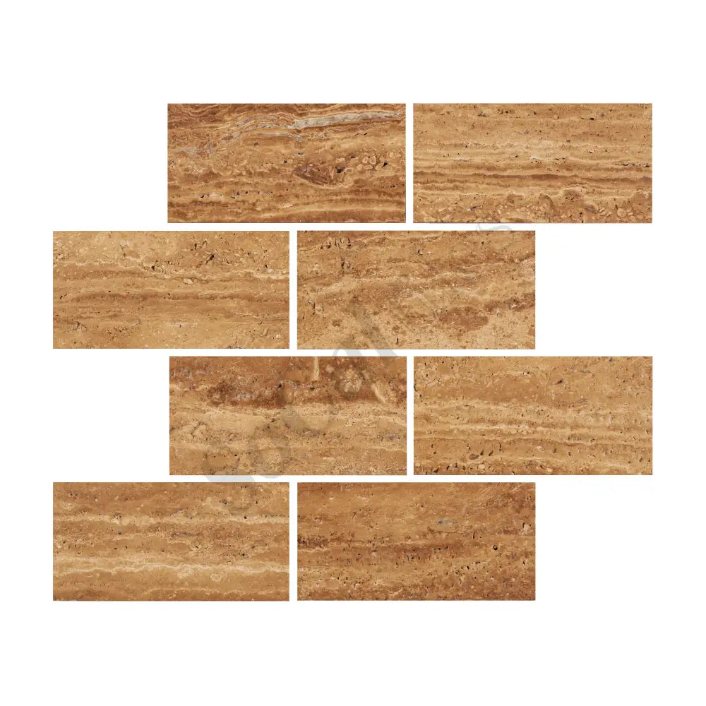 Noce Exotic Travertine Vein-Cut 3’’ X 6’’ Tile Brushed & Unfilled/Polished & Unfilled Brushed & Unfilled