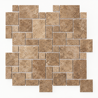 Noce Travertine Versailles pattern cross-cut tile - illustrative image