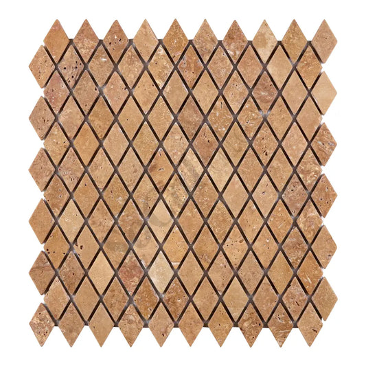 Noce Travertine 1’’ X 2’’ Diamond Mosaic Tumbled Wall Tile