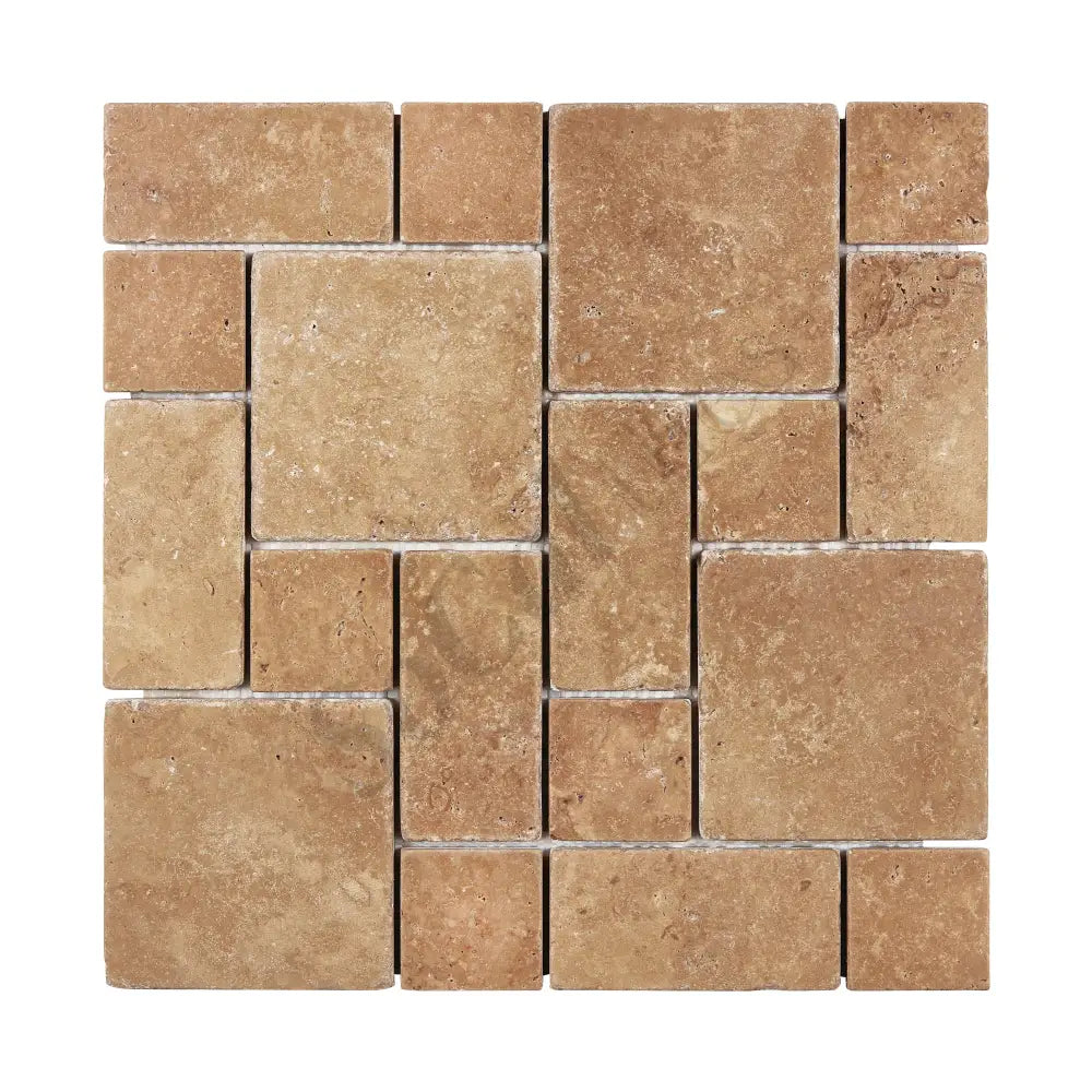 Noce Travertine 3-pcs. Mini-Pattern Mosaic Non-Interlocking Tumbled Wall Tile