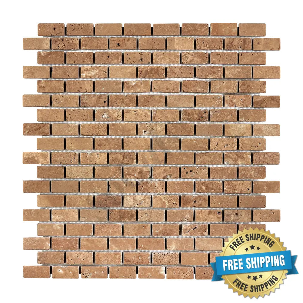 Noce Travertine 5/8’’ X 1-1/4’’ Brick Mosaic Tumbled Wall Tile