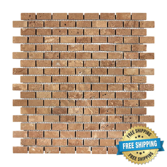 Noce Travertine 5/8’’ X 1-1/4’’ Brick Mosaic Tumbled Wall Tile