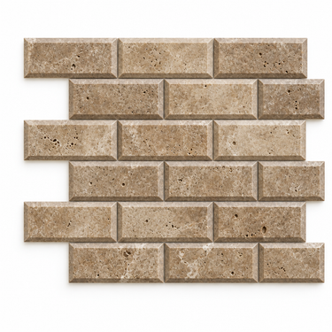 Noce Travertine Mosaic - 2x4 Deep-Beveled Brick