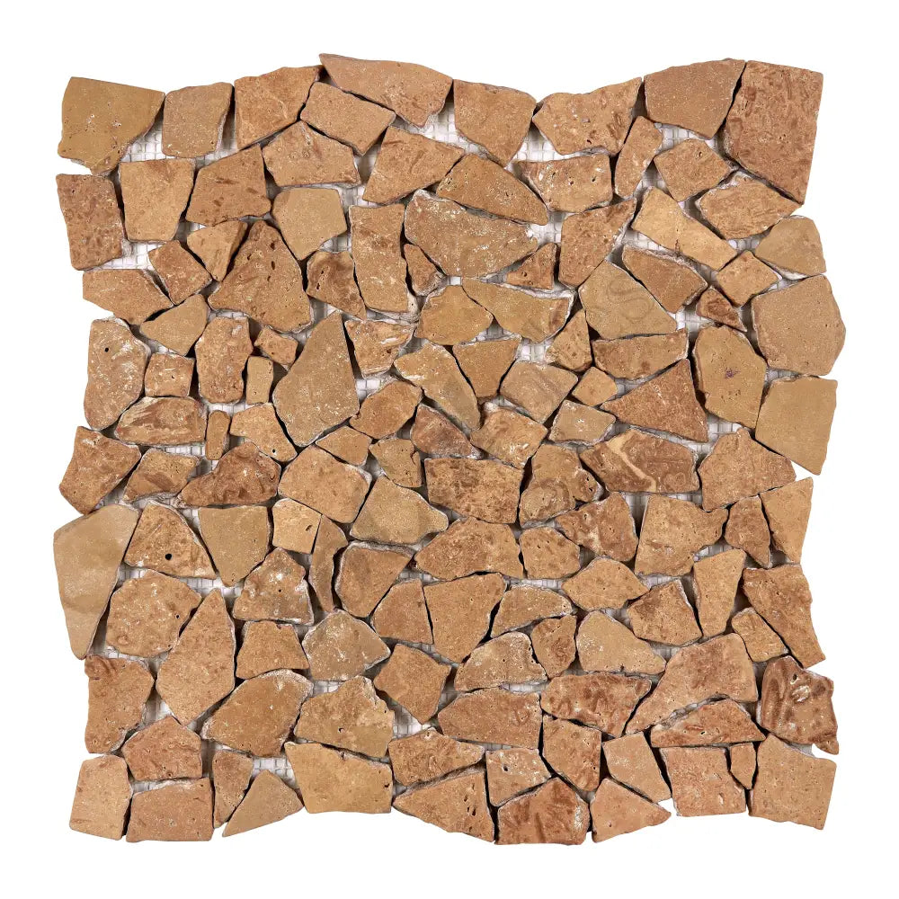 Noce Travertine Flat Pebble (Random Broken) Mosaic Tumbled Wall Tile