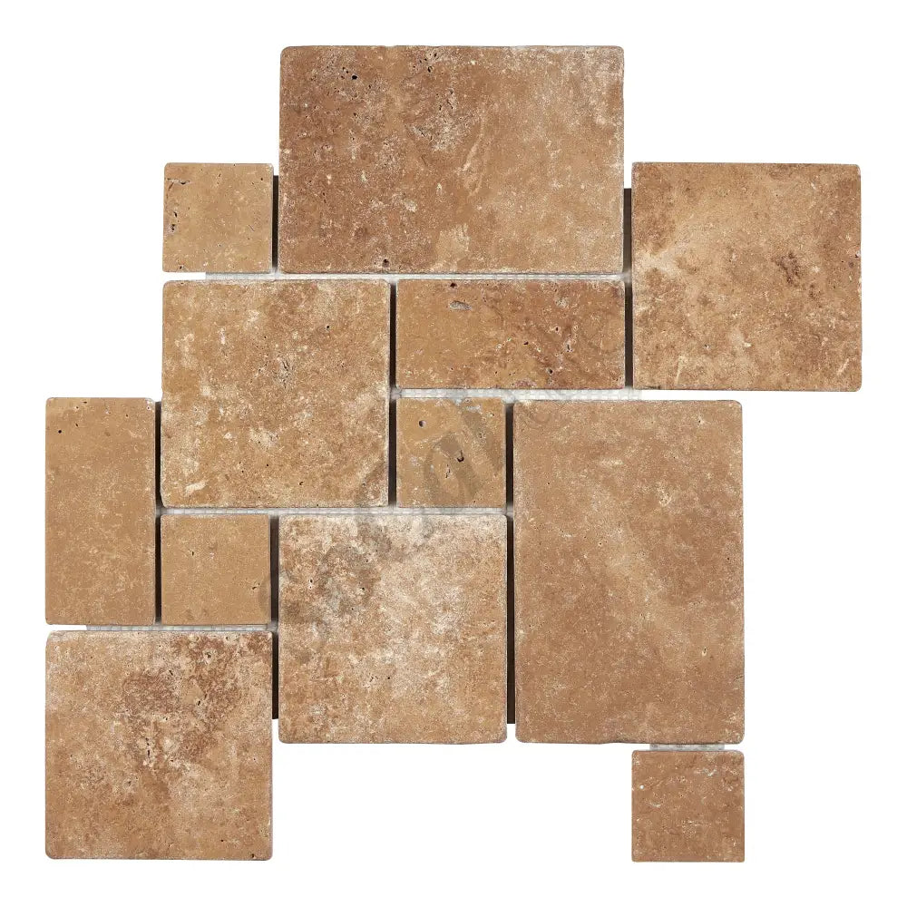 Noce Travertine OPUS Mini-Pattern (4 pcs.) Mosaic Interlocking Tumbled Wall Tile
