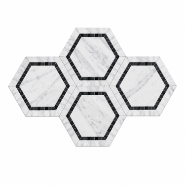 Oriental White Marble Mosaic - 5in Hexagon Combination Black