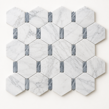 Oriental White Marble Mosaic - 5in Hexagon Combination Blue-Gray
