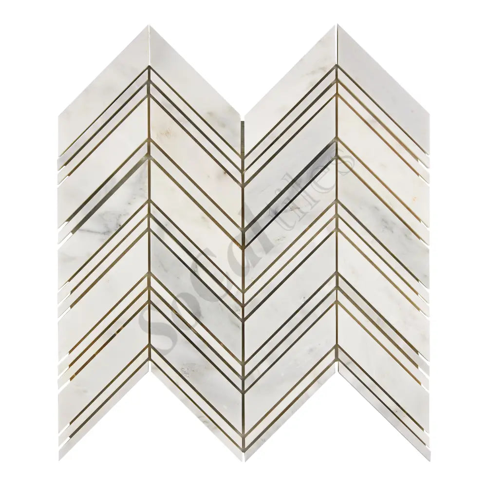 Oriental White (Asian Statuary) Marble Chevron Large Mosaic Polished/Honed Wall Tile