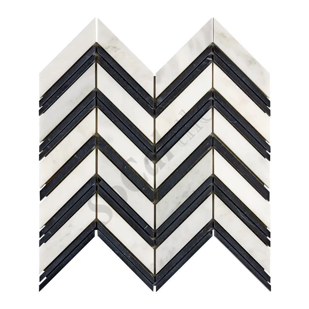Oriental White (Asian Statuary) Marble Chevron Large (w/ Black) Polished/Honed Wall Tile