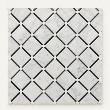 Oriental White Marble Mosaic - Lattice with Thassos + Black