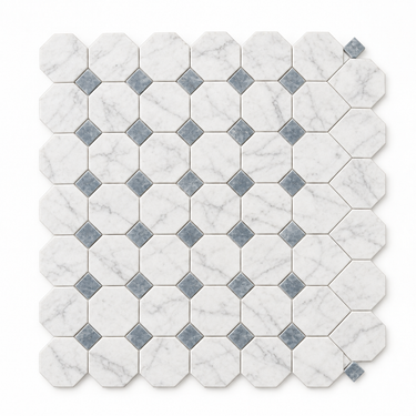 Oriental White Marble Mosaic - Octave with Blue-Gray Dots