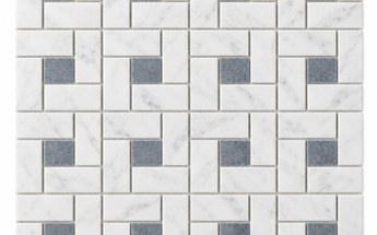 Oriental White Marble Mosaic - Pinwheel with Blue-Gray Dots