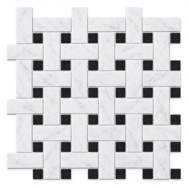 Oriental White Marble Mosaic - Triple-Weave with Black Dots