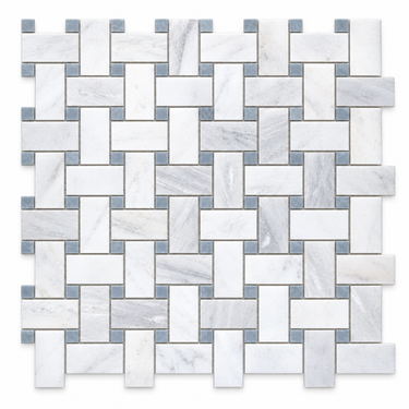 Oriental White Marble Mosaic - Triple-Weave with Blue-Gray Dots
