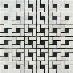 Oriental White Marble Mosaic - Pinwheel with Black Dots