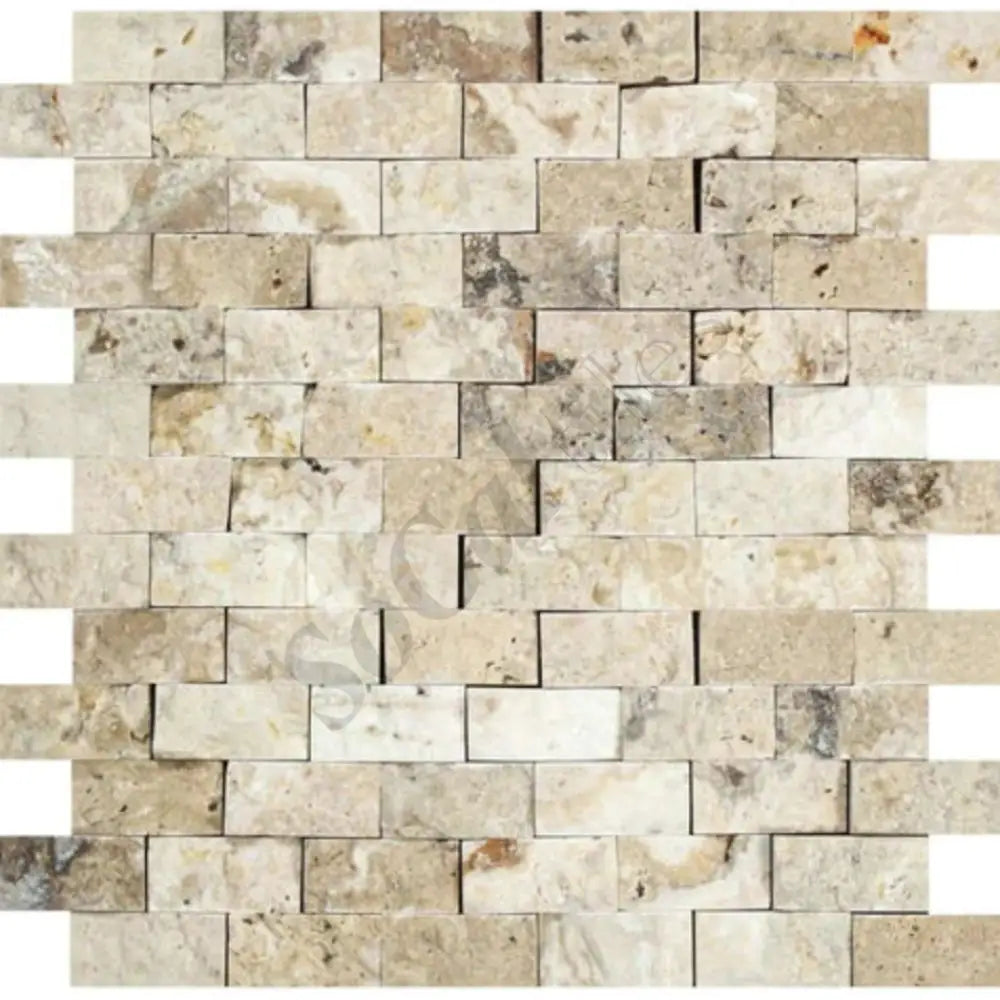 Philadelphia Travertine 1’’ X 2’’ Brick Mosaic Tumbled/Split-Faced Split-Faced / 1 sheet Wall Tile