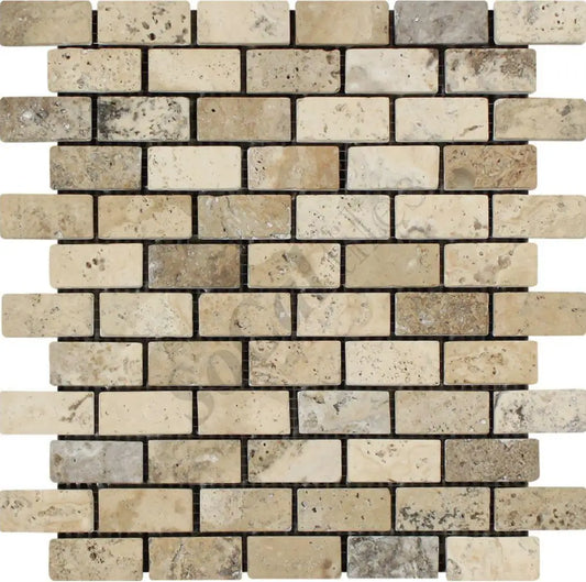 Philadelphia Travertine 1’’ X 2’’ Brick Mosaic Tumbled/Split-Faced Tumbled / 1 sheet Wall Tile
