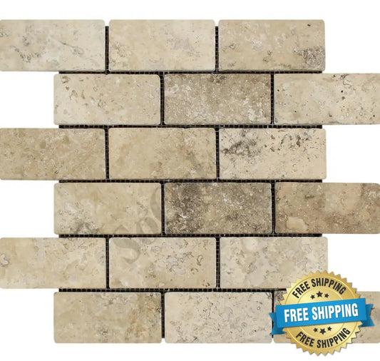 Philadelphia Travertine 2’’ X 4’’ Brick Mosaic Tumbled/Split-Faced Tumbled / 1 sheet Wall Tile