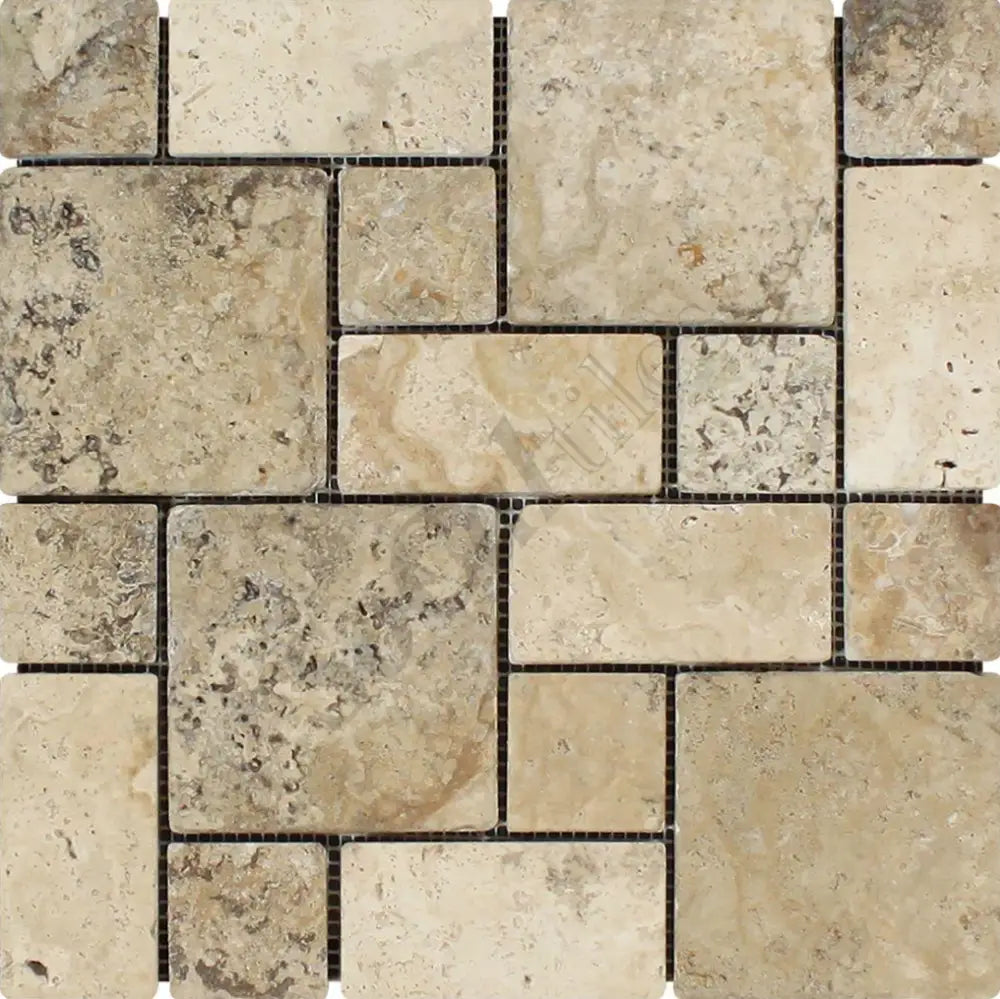 Philadelphia Travertine 3-pcs. Mini-Pattern Mosaic Non-Interlocking Tumbled Wall Tile