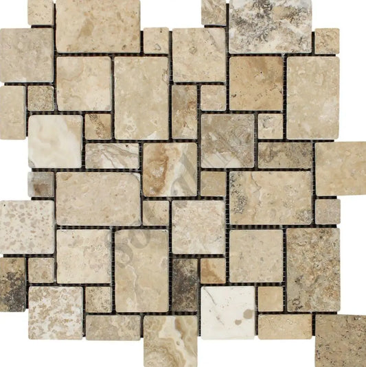Philadelphia Travertine Mini-Versailles Mosaic Tumbled Wall Tile