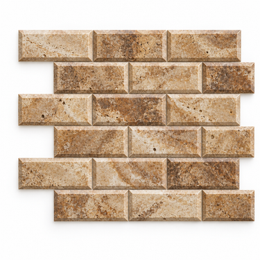 Scabos Travertine Mosaic - 2x4 Deep-Beveled Brick
