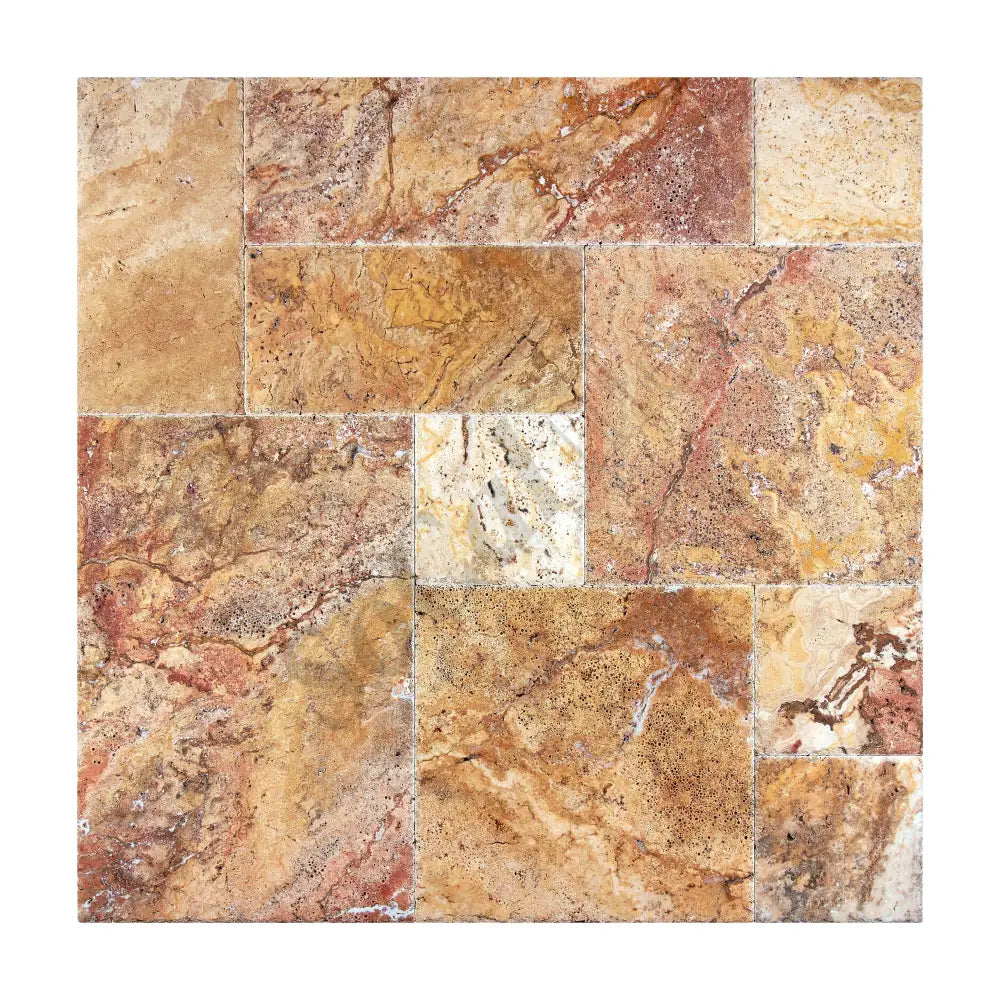 Scabos Travertine Versailles Pattern Tile Tumbled/Brushed & Chiseled Wall Tile