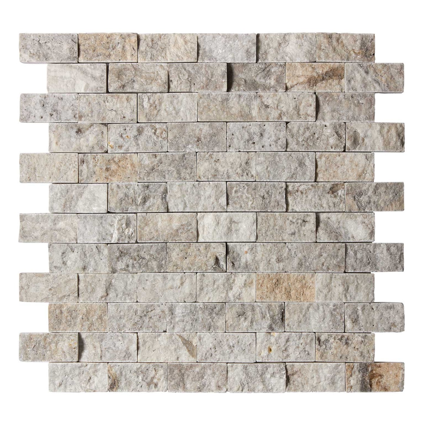 Silver Pewter Blend Travertine Mosaic - 1x2 Brick